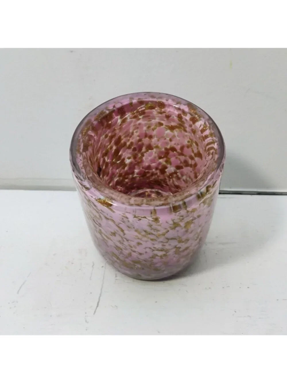 Vtg Murano Pink Gold Glitter Votive Candle Holder or Cup 3